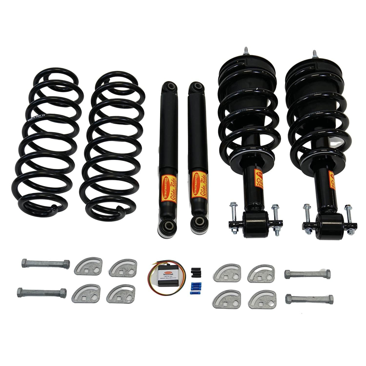 Strutmasters Conversion Kits 2007-2013 Cadillac Escalade, Escalade ESV, EXT 4-Wheel Air Suspension Conversion/Delete Kit With Camber Bolts and Suspension Light Module (GC24FMCK1)